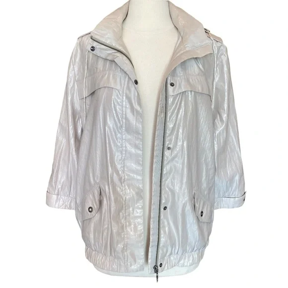 Chico’s Metallic Silver Windbreaker / Waterproof Jacket - Picture 2 of 14